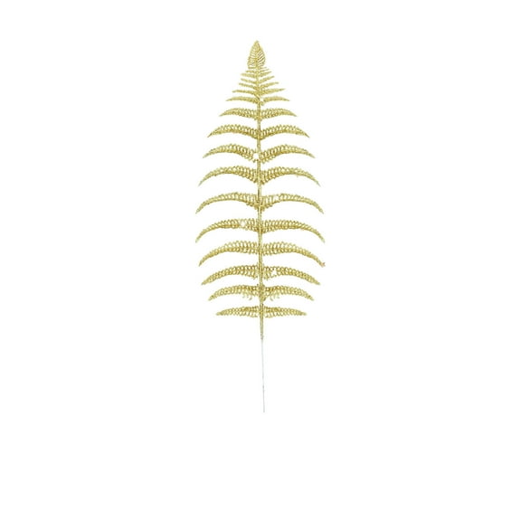 Costeam 12Pcs Christmas Artificial Leaf Sprays Cedar Picks Gold Glittered Christmas Tree Ornaments Floral Stems for Gold Christmas Tree Wreaths Seasonal Wedding Decorations