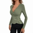 thumbnail image 2 of Camiseta de Larga Ajustada con Escote en V Profundo y Fruncido para Mujer Verde M, 2 of 5
