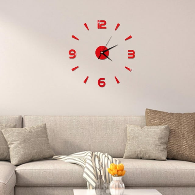 YUMILI Reloj de Pared, Pegatina de Reloj de Pared, decoración de Reloj Grande 3D, decoración de Pared Moderna para el hogar, la Oficina y la habitación(Rojo)