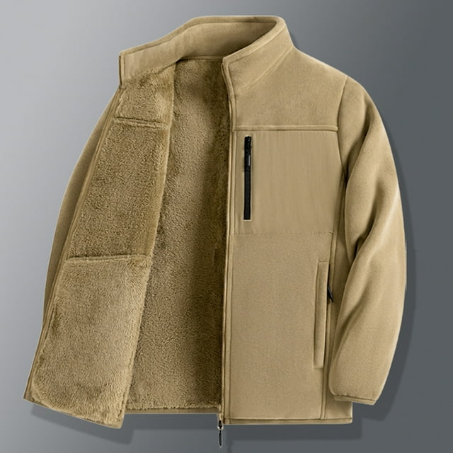 Leodye Veste Sans Manches en Molleton Décontractée et Tendance pour Homme à Manches Longues, Col Montant, avec Poche, Veste Décontractée Kaki m(m)