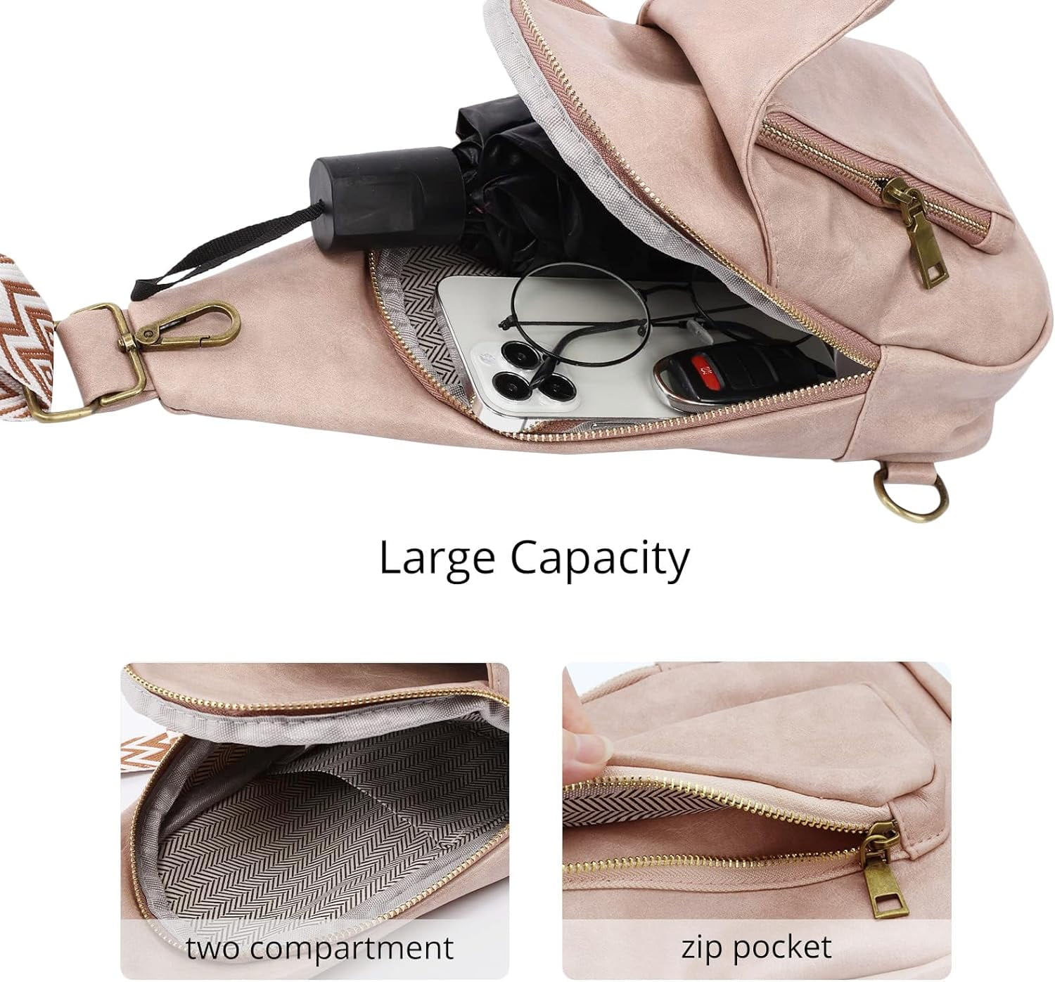 Sling Bag for Women Crossbody, PU Leather Small Sling bags Sling Chest Shoulder Backpack for Traveling Hiking