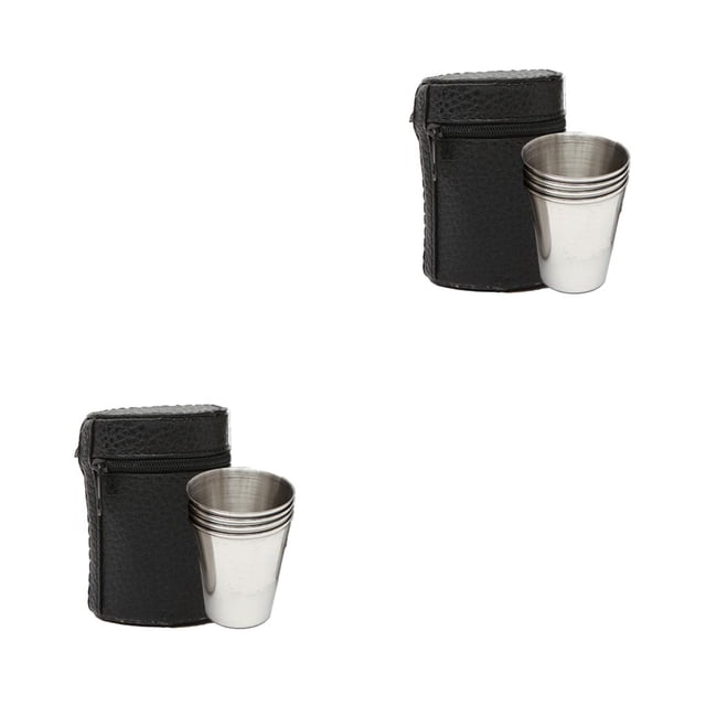 Toystoory Juego de 4 tazas de acero inoxidable para exteriores Mini con bolsa de cuero cubierta Type1 NO1