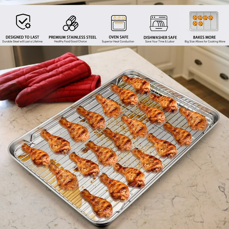 P&P CHEF Extra Large Baking Sheet and Cooking Rack Set, Stainless Steel  Cookie Half Sheet Pan with Grill Rack, Rectangle 19.6''x13.5''x1.2'', Oven  