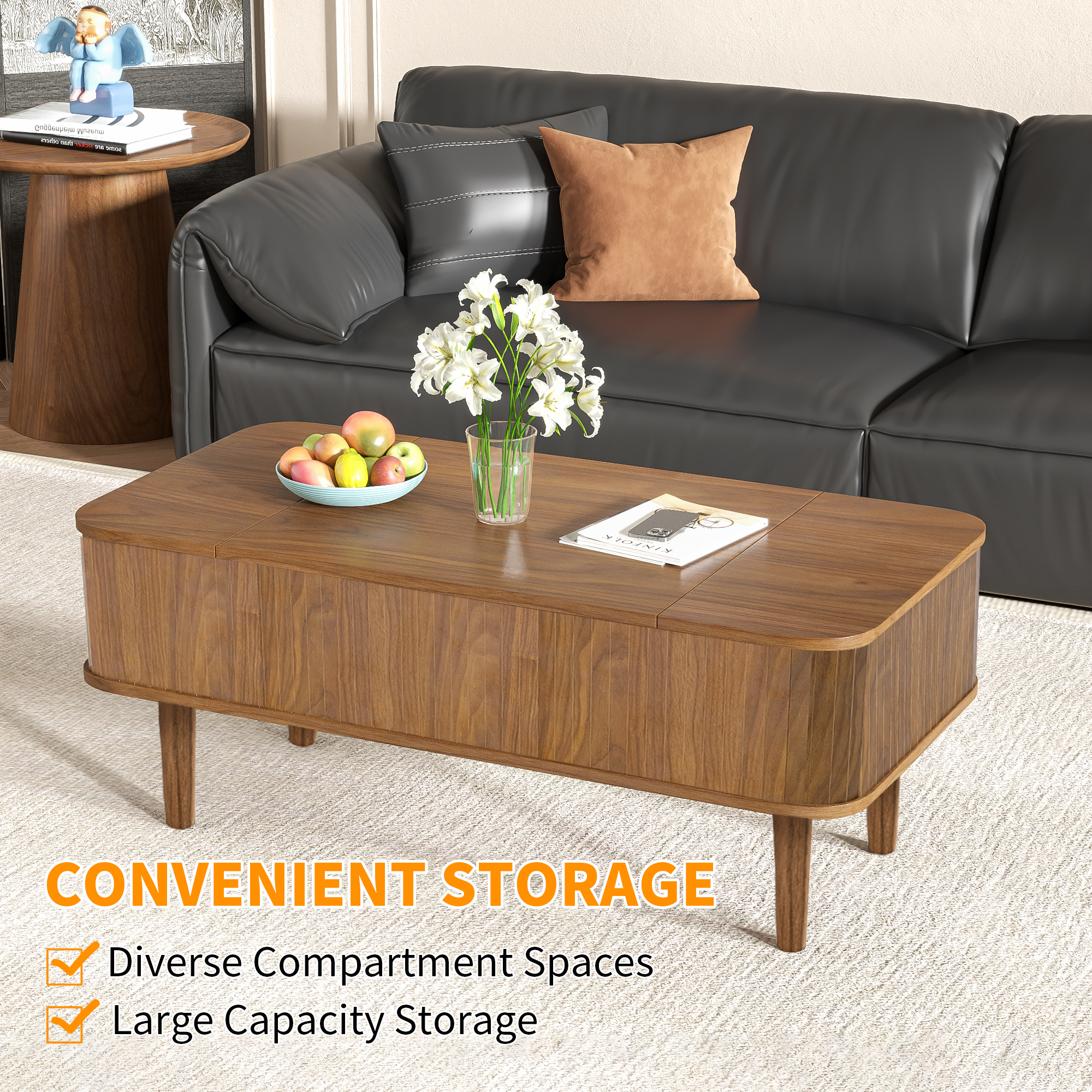Lift Top Coffee Table with Storage, Mid Century Modern Coffee Table for Living Room, Small, Walnut
