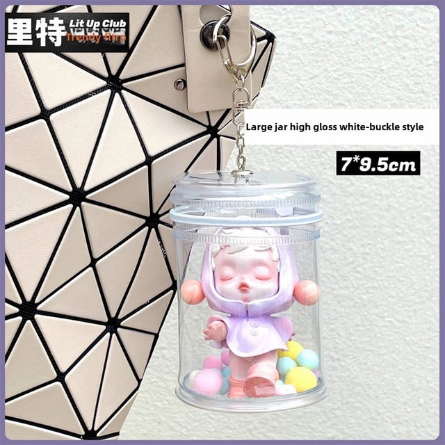 Thickened High-Transparency 3D Blind Box Storage Pouch with Hanging Buckle - Compact Versatile Organizer for Dolls, Bubbles & Small Items, Durable Visible Design (White Can Style, No Doll Included)