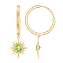 Rosec Jewels Sunburst Hoop Drop Earrings with Peridot for Women - August Birthstone Earrings, 10K Yellow Gold