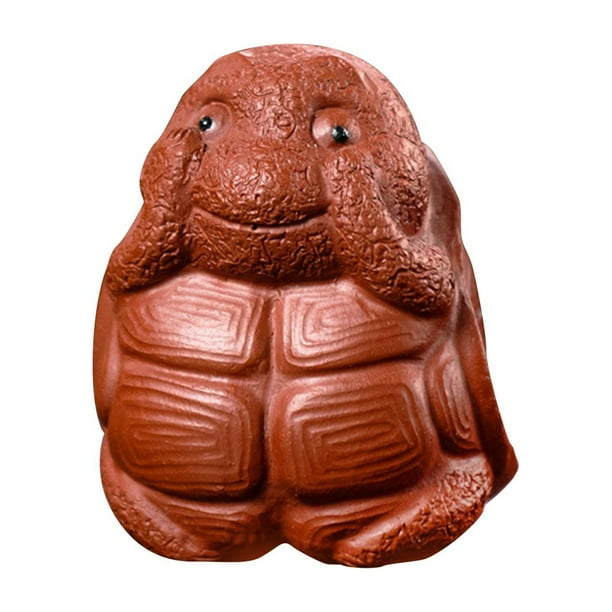 Figura de tortuga de arcilla, mini mascota de té, decoración, estatuas de animales pequeños, adorable decoración No mirar