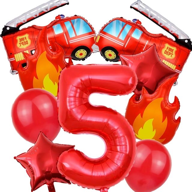 Ensemble de 9 Ballons de Feu Camion de Pompiers 32 Pouces Chiffres Rouges 0-9 Ballons d'Anniversaire Pompier Décorations de Fête Fournitures de Fête de Festival