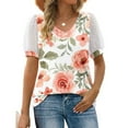 thumbnail image 3 of Patlollav Summer Tops Clearance Woman Causal V-Neck Vintage Print Blouse Short Sleeve T-Shirt, 3 of 7