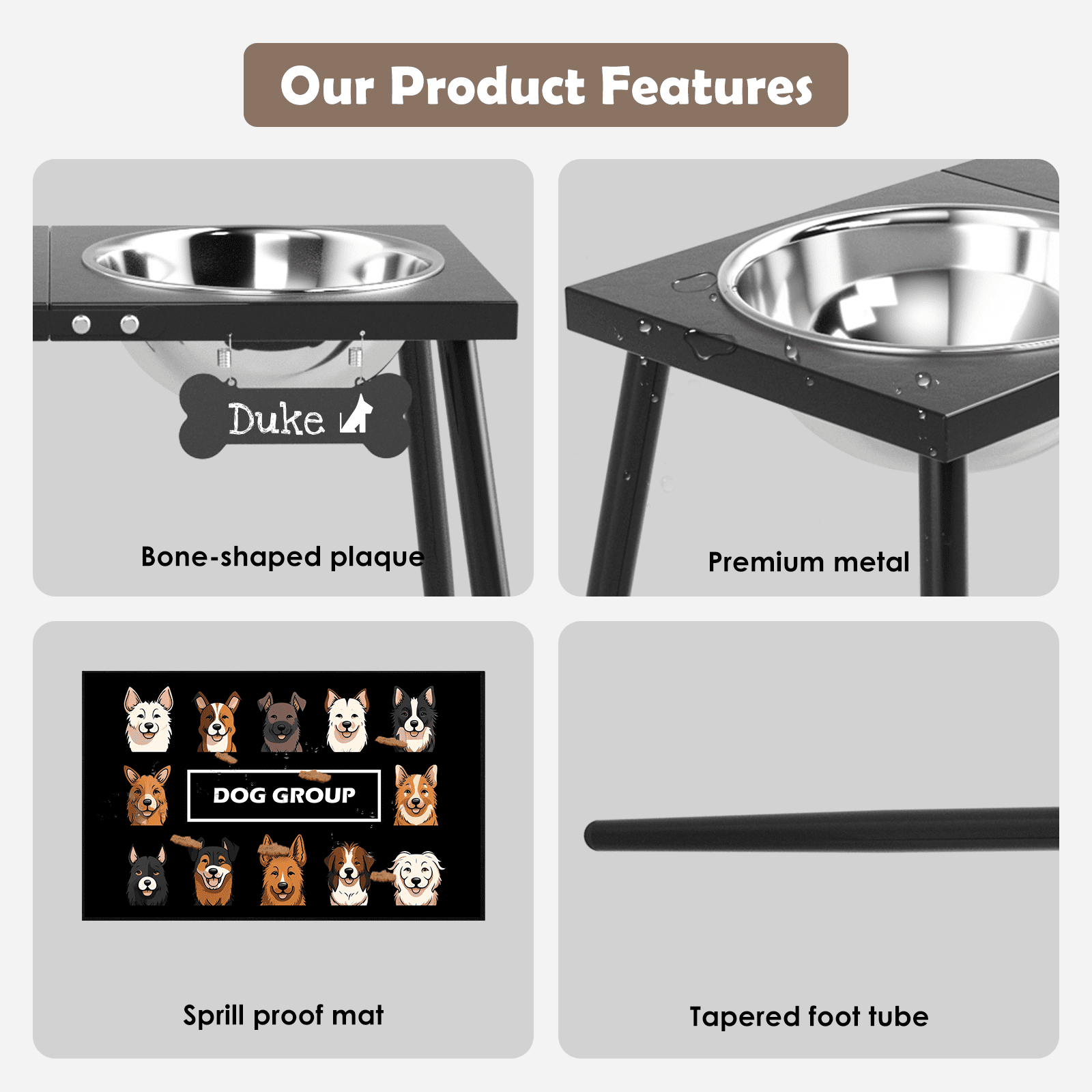 Metal Elevated Dog Bowls, 17in Tall Raised Dog Bowl Stand, Dog Food Bowls with 3000ml Stainless Steel Bowls and Sprill Proof Mat for Extra Large Dogs, Dog Food & Water Bowls