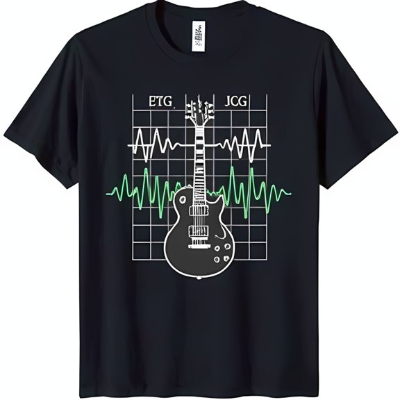 Black T-Shirt with Graphic & EKG Line ETG JCG Design