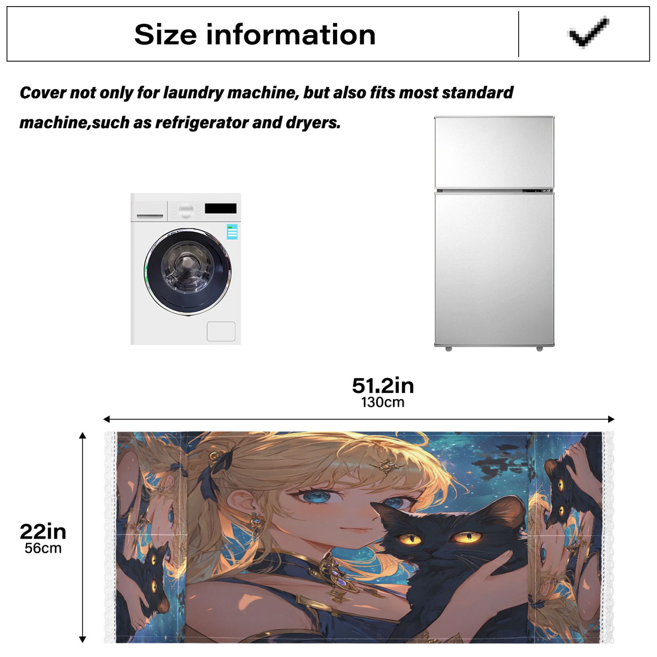Blonde Hair GirlWasher and Dryer Covers Dust-Proof and Oil Resistant Fridge Cover with 4 Storage Pockets Washing Machine Top Cover for Laundry Kitchen Home 51.2 x 22 In