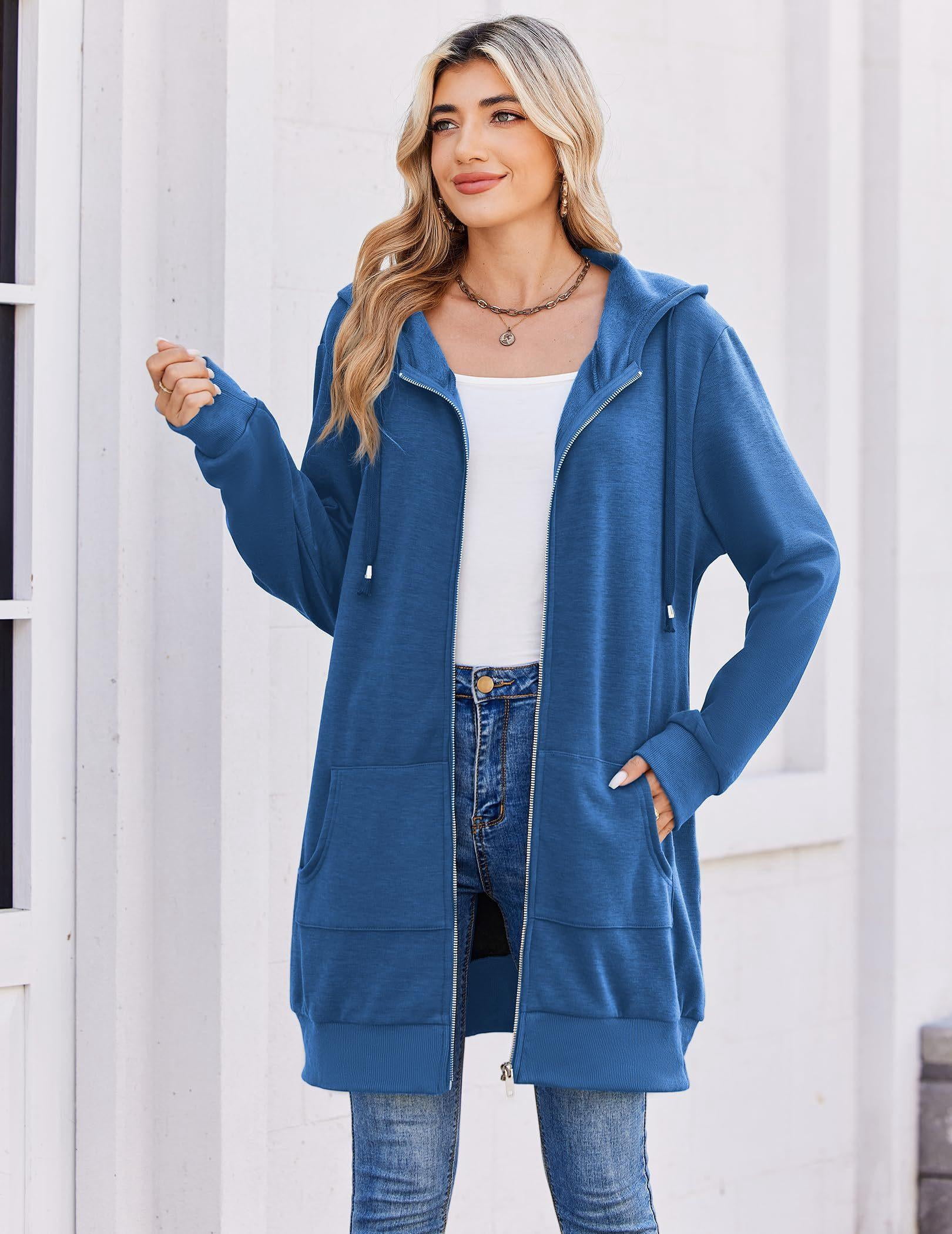 Zeagoo Women's Zip Up Hoodies Long Fleece Tunic Sweatshirts Casual Oversized Fall Coats Trendy Winter Hoodie