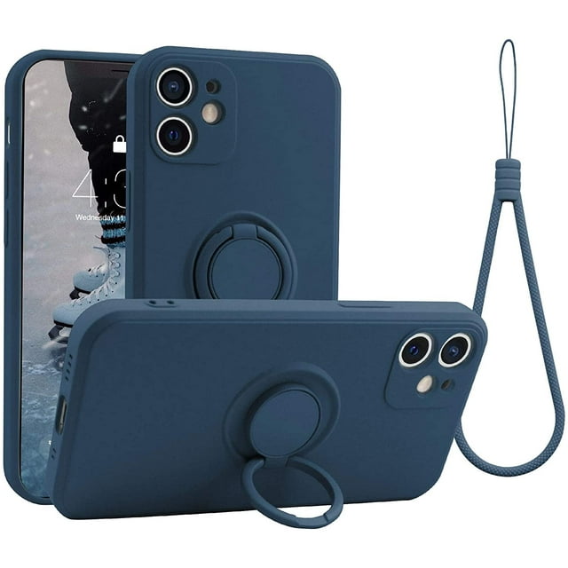 KOMI Compatible avec iPhone 12 Mini Case, Silicone with 360° Ring Kickstand Holder (Support Magnetic Car Mount) Soft Silk Microfiber Cloth Designed for iPhone 12 Mini 5.4 Pouces 2020 Blue