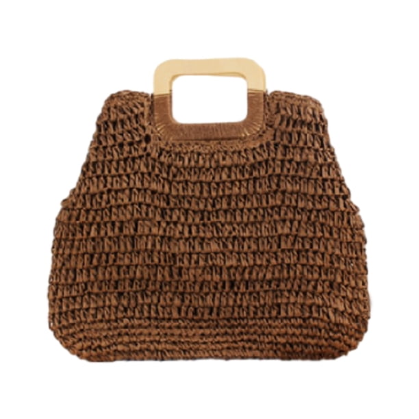 Bolso de paja para mujer, tejido a mano, grande, informal, tipo hobo, para playa, con bolsillos con forro