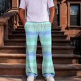 thumbnail image 2 of Men Baggy Wide Leg Pants Striped Print Elastic Waist Drawstring Sweatpants Loose Fit Street Style Trousers With Side Pockets L, 2 of 8
