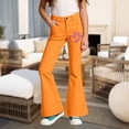 thumbnail image 2 of Uniform Pants for Girls Skinny Flare Pants Flare Pants High Waisted School Uniform Pant Bell Bottom Leggings with Pockets Back To School ClothesOrange, 2 of 4