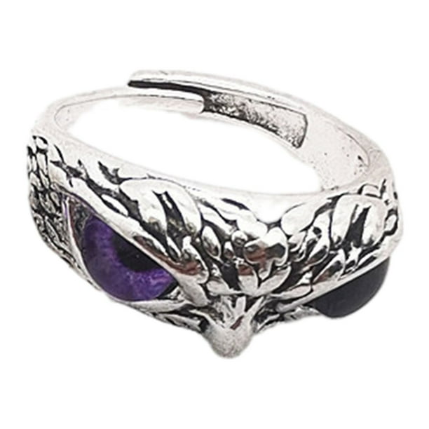 Minnieouse Anillo de ojo de búho abierto estilo vintage y exquisito anillo de búho de ojo artesanal tamaño ajustable a prueba de herrumbre Ropa, zapatos y accesorios Miscelánea Púrpura
