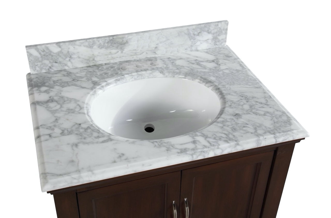 Beverly 30" Bathroom Vanity with Chocolate Cabinet and Carrara Marble Top