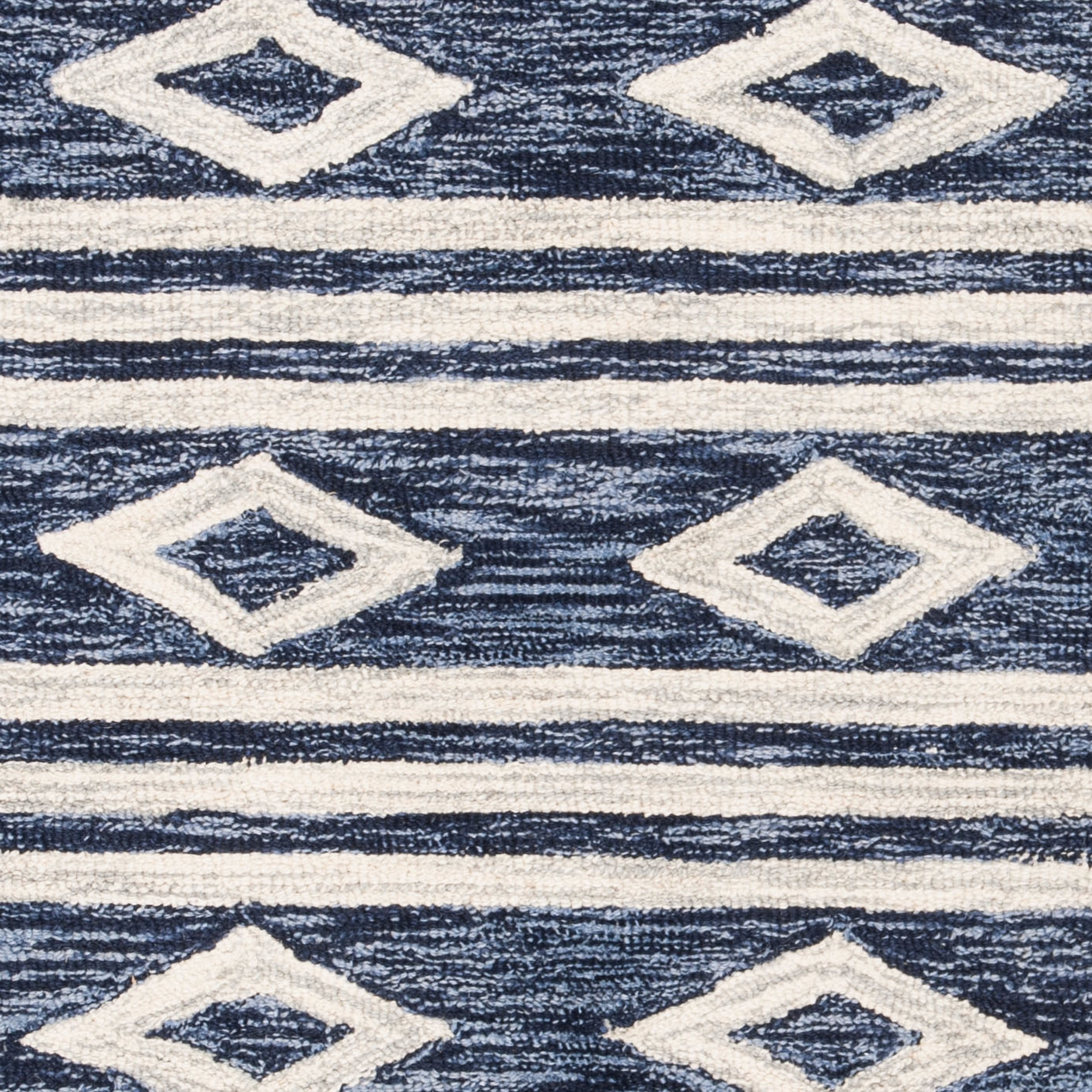 SAFAVIEH Micro-Loop Briony Diamond Striped Wool Area Rug, Navy/Ivory, 4' x 6'