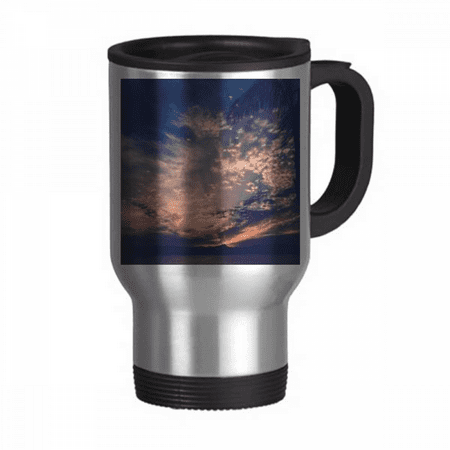 

Orange Dark Blue Sky Clouds Travel Mug Flip Lid Stainless Steel Cup Car Tumbler Thermos