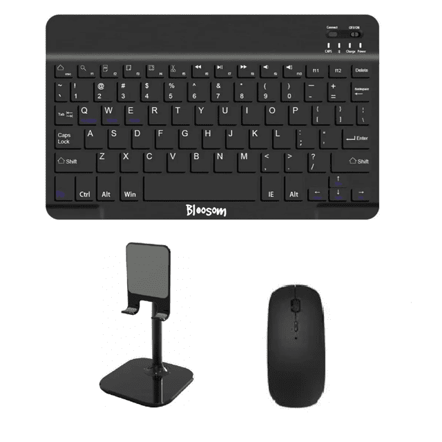 Kit De Teclado Ratón Bluetooth + Soporte Para Tableta Negro
