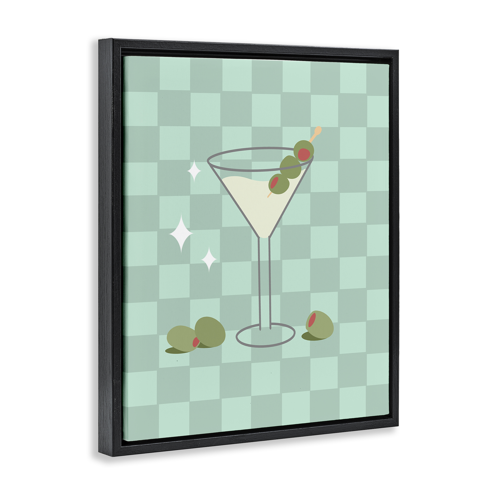 Stupell Industries Checkered Dirty Martini Food & Beverage Painting Black Floater Framed Canvas Art Print Wall Art, 17 x 21