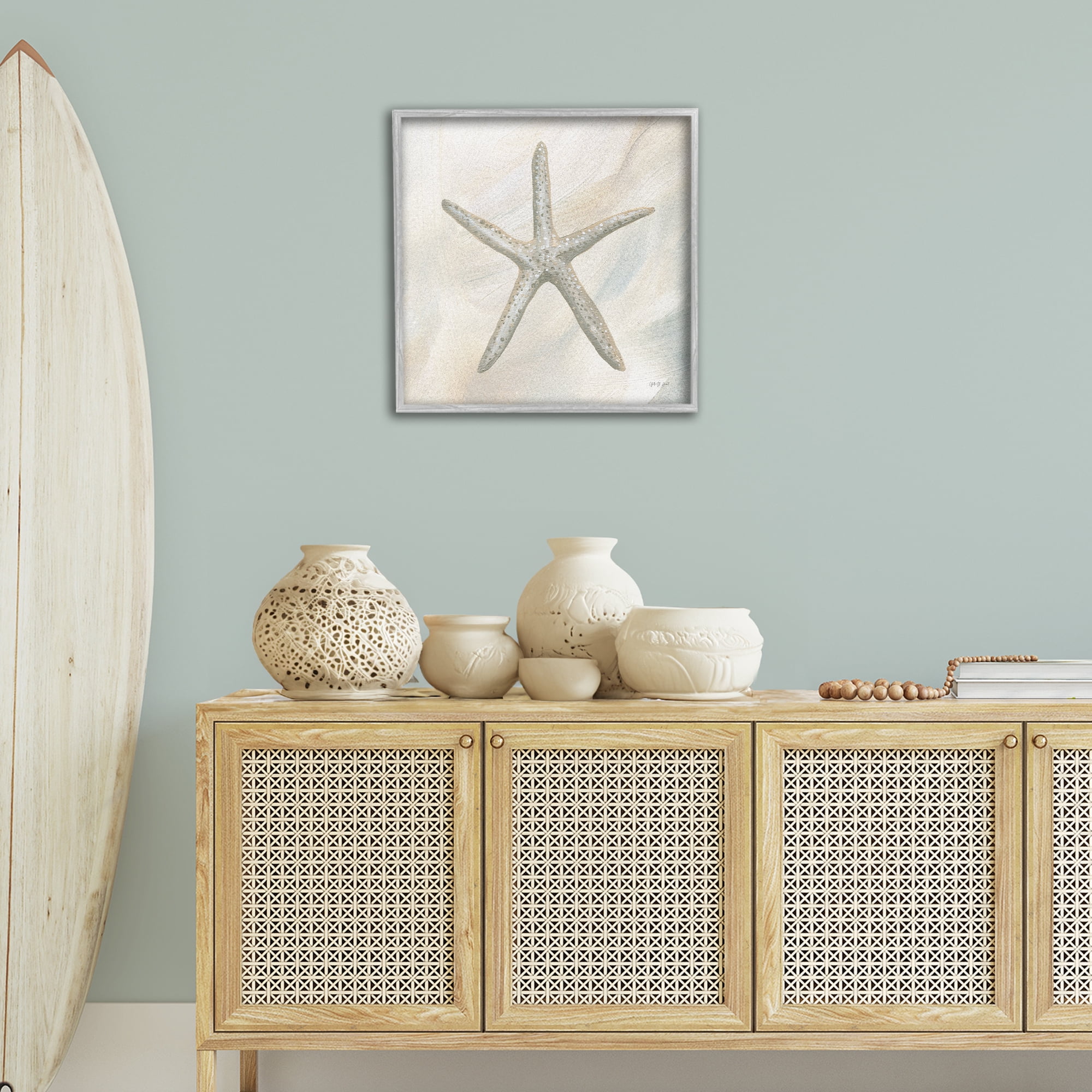 Stupell Industries Minimal Beige Starfish Coastal Painting Gray Framed Art Print Wall Art, 24 x 24