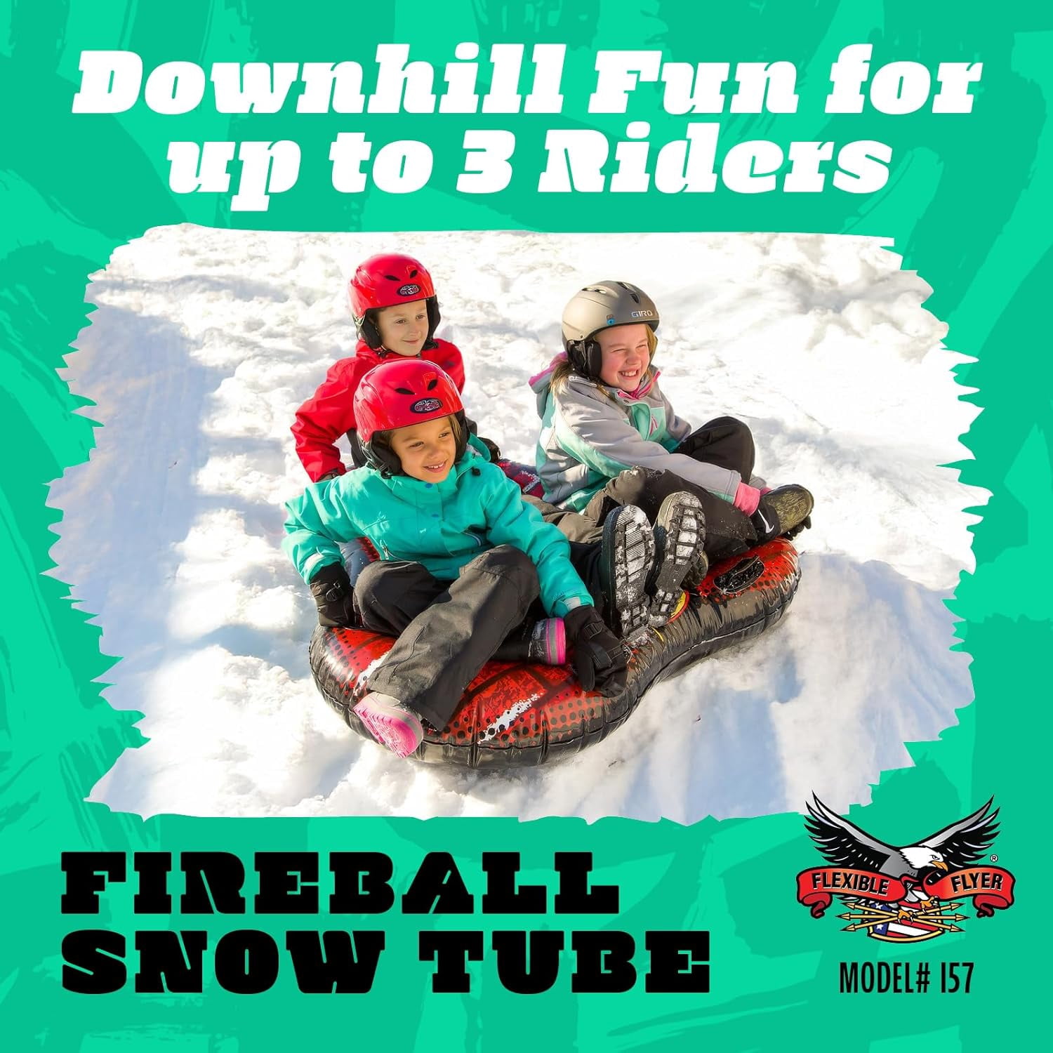 Flexible Flyer 60" Fireball Inflatable Tube Sled - 3-Person Snow Tube and Large Pool Float for Year Round Fun - Heavy Duty Triple Sled with Handles for Kids and Adults