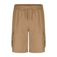 thumbnail image 6 of Penkiiy Men's Elastic Waist Cargo Shorts | Premium Comfort-Fit Multi-Pocket Casual Knee-Length Outdoor Pants (Solid Color) XL Khaki, 6 of 7