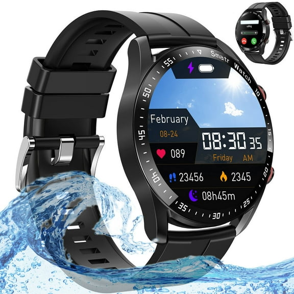 AICase Military Smart Watches for Men, Bluetooth Call Receive Dial, 1.28" IP67 Waterproof Rugged Smartwatch for iPhone/Android, C21 Outdoor Tactical Sports Health Fitness Tracker w/ Heart Rate, Black