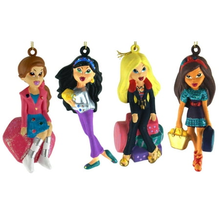 Kurt Adler 4ct Bratz Kloe, Sasha, Yashim and Jade Christmas Ornament Set 3.75" - Vibrantly Colored