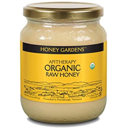 Honey Gardens Apitherapy Raw Honey | 100% Pure | Us Grade A, Unpasteurized & Unfiltered (1 Lb Jar, Organic)