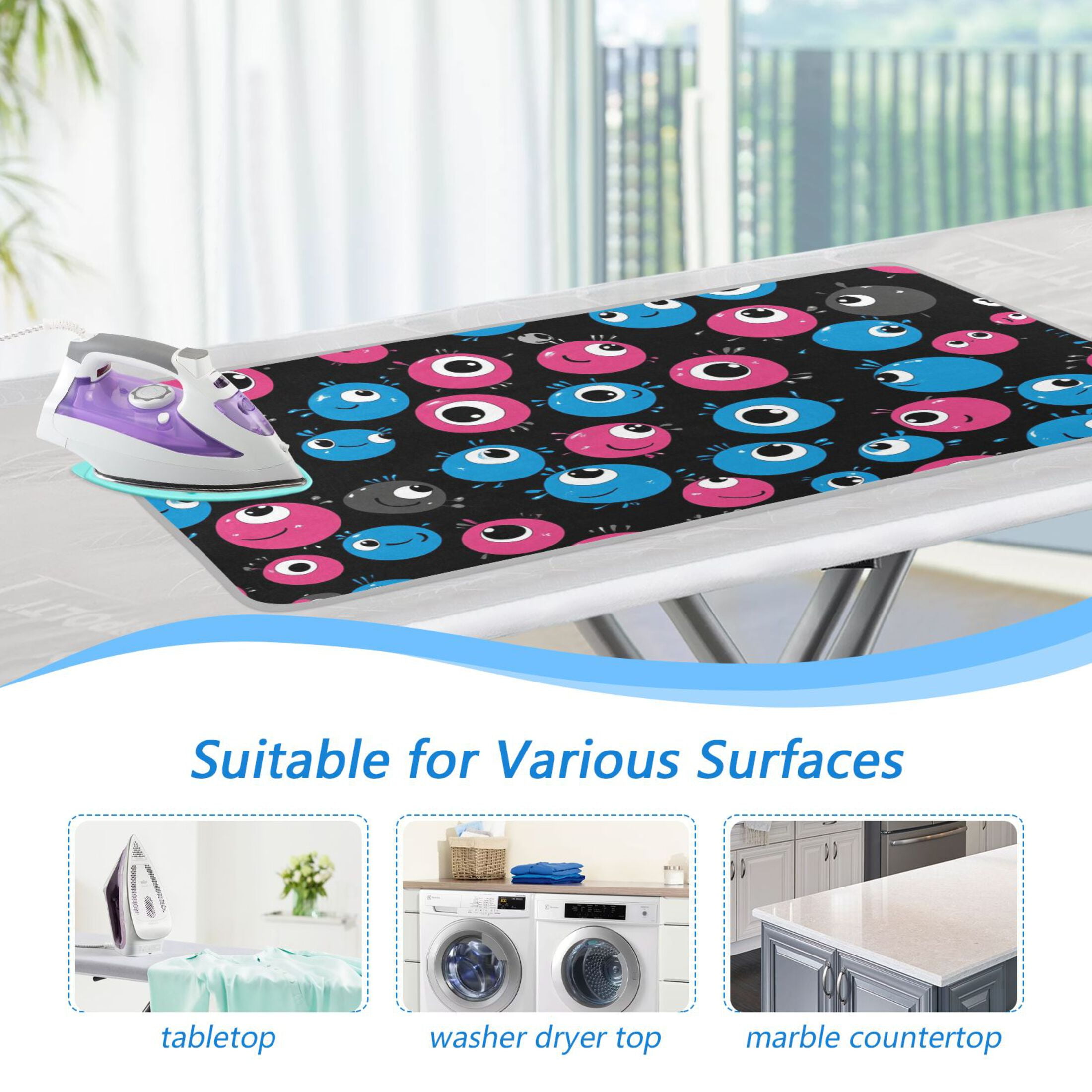 Cartoon Cute Eyes Ironing Mat Blanket for Table Top Travel Portable Ironing Board Pad 47.2x27.6 Inch