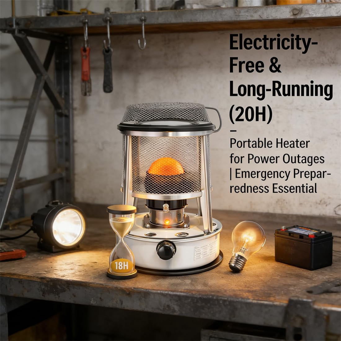 Non Electric Heaters For Indoor, 9000 Btu(Lasts 18 H) Kerosene Heater Indoor For Large Rooms, Portable Heater For Power Outage, Suitable For Camping, Home, Garage, Emergency Heat