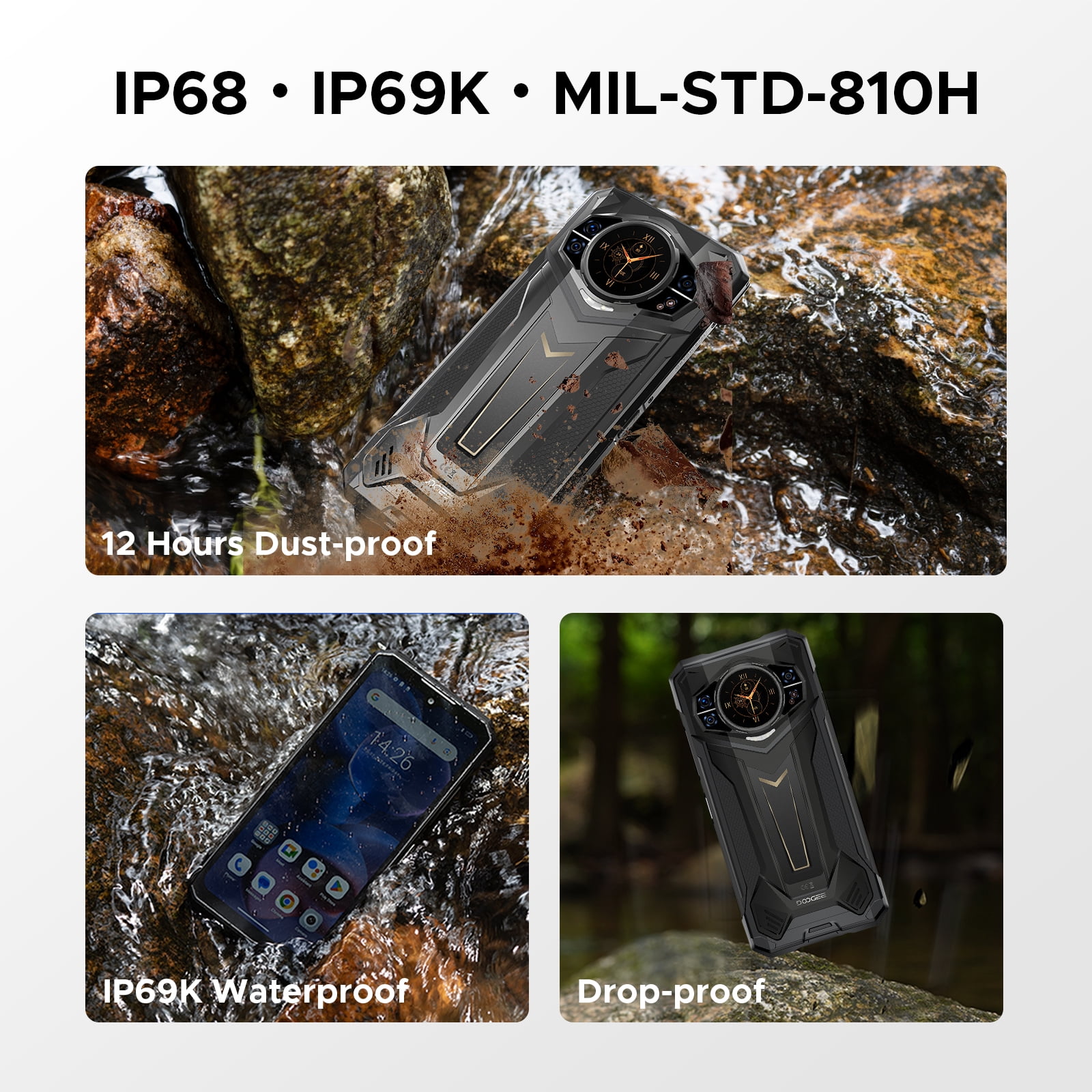 DOOGEE S200 Plus 6.72" 120Hz Rugged Smartphone 5G Unlocked, 32GB+512GB Rugged Phone with 1.32" Rear Screen, 10100mAh Battery, Android 14, 100MP+20MP Night Vision Camera, NFC, Octa Core, 5G Dual SIM