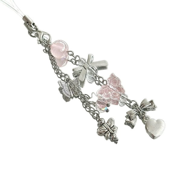 WINDLAND Modern Beaded Keychain Acrylic Alloy Phone Charm Elegant Keyring Pendant Jewelry