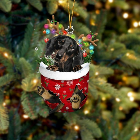 Acrylic 2D FLAT - BLACK Dachshund In Snow Pocket Christmas Ornament Flat Acrylic Dog Ornament - Holiday Tree Decoration
