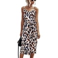 thumbnail image 1 of Robes pour Femmes - Sexy Col en V Bretelles Spaghetti Imprimé Floral Léopard Fendu Robe Tulipe Midi avec Ceinture, 1 of 7