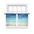 thumbnail image 2 of Sheer Curtains 45 Inches Long, Blue Beige Ombre Light Filtering Window Curtains for Living Room, Coastal Nautical Summer Beach Wave Rod Pocket Voile Sheer Curtain Drapes, 52"W x 45"L, 2 Panels, 2 of 8