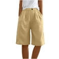 thumbnail image 4 of RYRJJ Bermuda Shorts for Women Wide Leg Cotton Linen Knee Length Summer Casual Long Shorts Loose High Waisted Short with Pockets(Yellow,M), 4 of 6