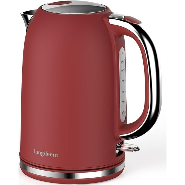 LONGDEEM Bouilloire Électrique 1,7l, 1500W Chauffage Rapide, Acier Inoxydable, Arrêt Automatique, Rouge