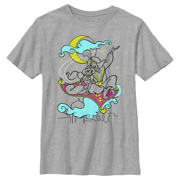 Boy's Aladdin Couple on Carpet  Graphic Tee Athletic Heather Medium