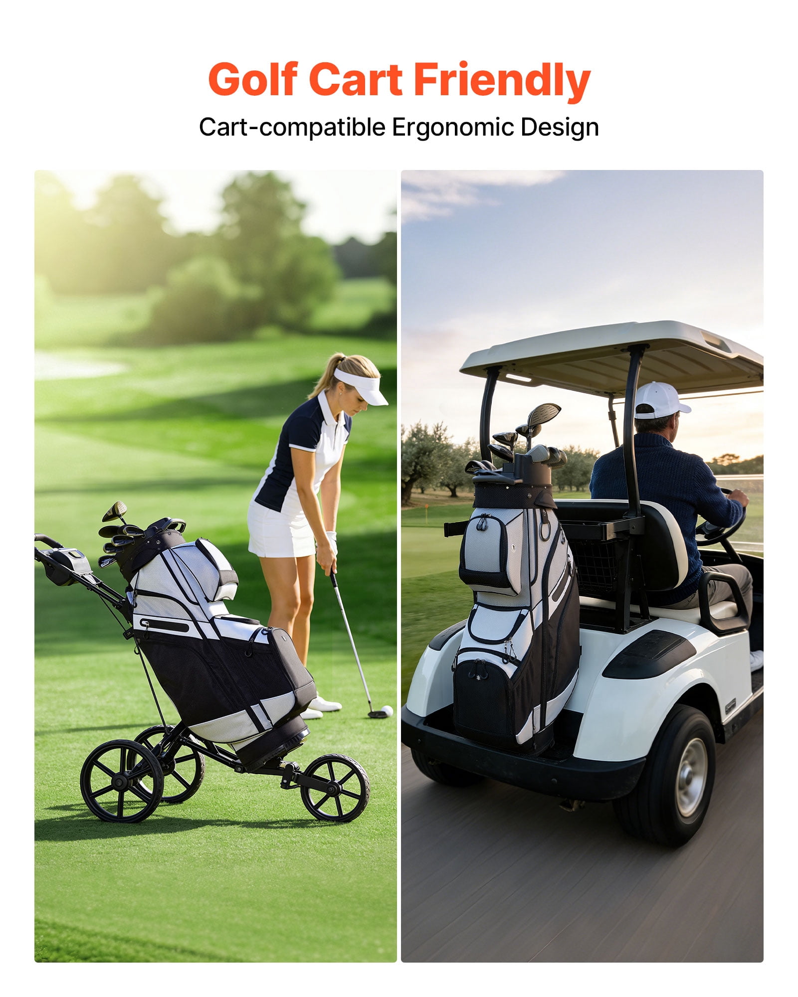 VEVOR Golf Cart Bag, 14 Way Top Divider Organizer, Golf Club Bag with Full-length Divider, Handles, Storage Pockets, Shoulder Strap, Rain Hood, Smooth Zippers, Lightweight Polyester for Men & Women