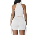 thumbnail image 6 of Fengqque Women's 2 Piece Outfit Tight-fitting Halter Neck Crop Top and Fringe Side Shorts Party Set White XL(XL), 6 of 9