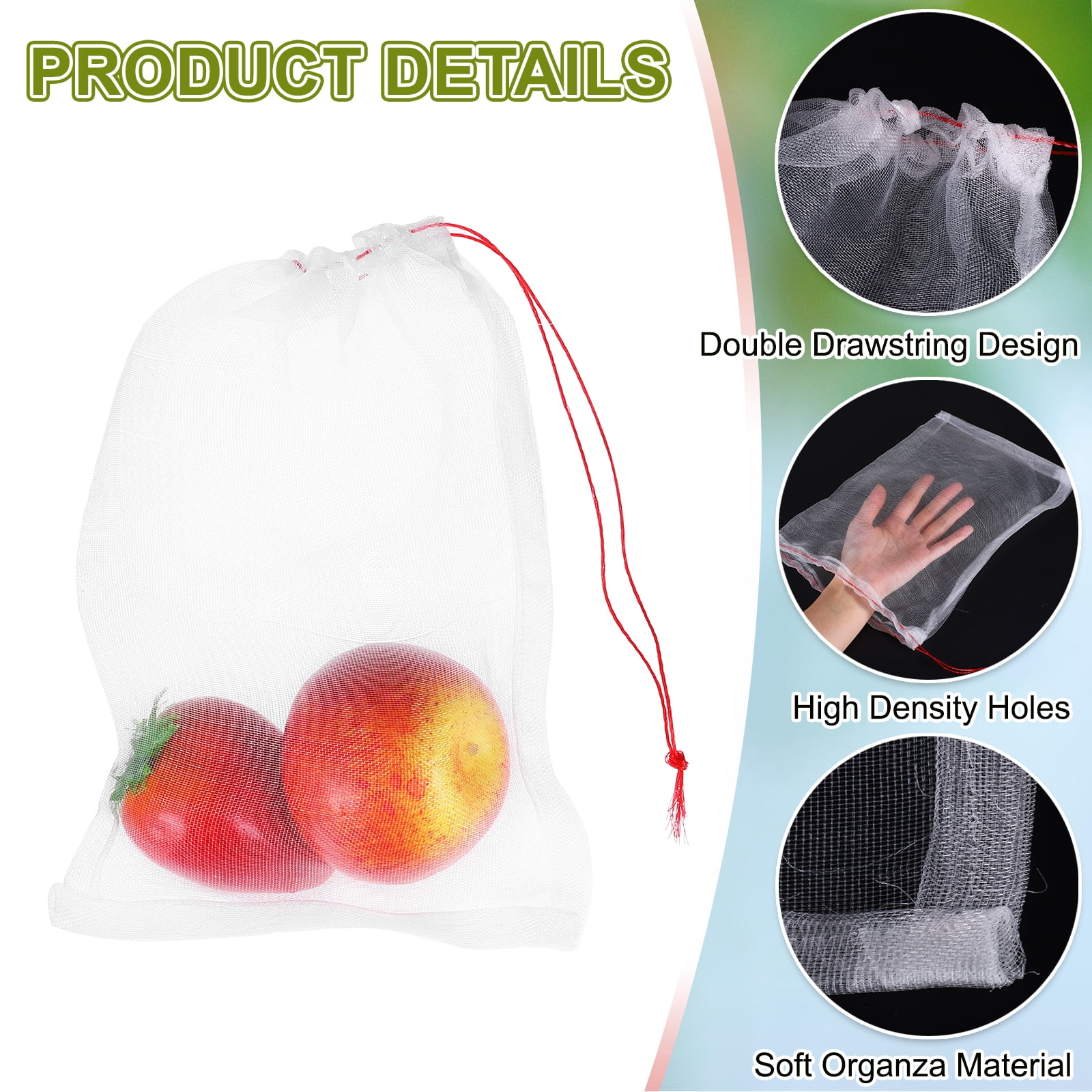 30Pcs Mesh Net, Netting Bags 11.8x7.9 inch 40D Garden Mesh Netting with Drawstring Bird Barrier Bags for Plant Fruit Flower Vegetable, White