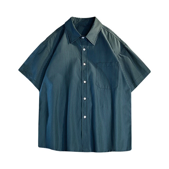 Manga Corta Cardigan Raya Impresión Botón Solapa Blusa Casual, Camisas de Manga Corta para Hombre