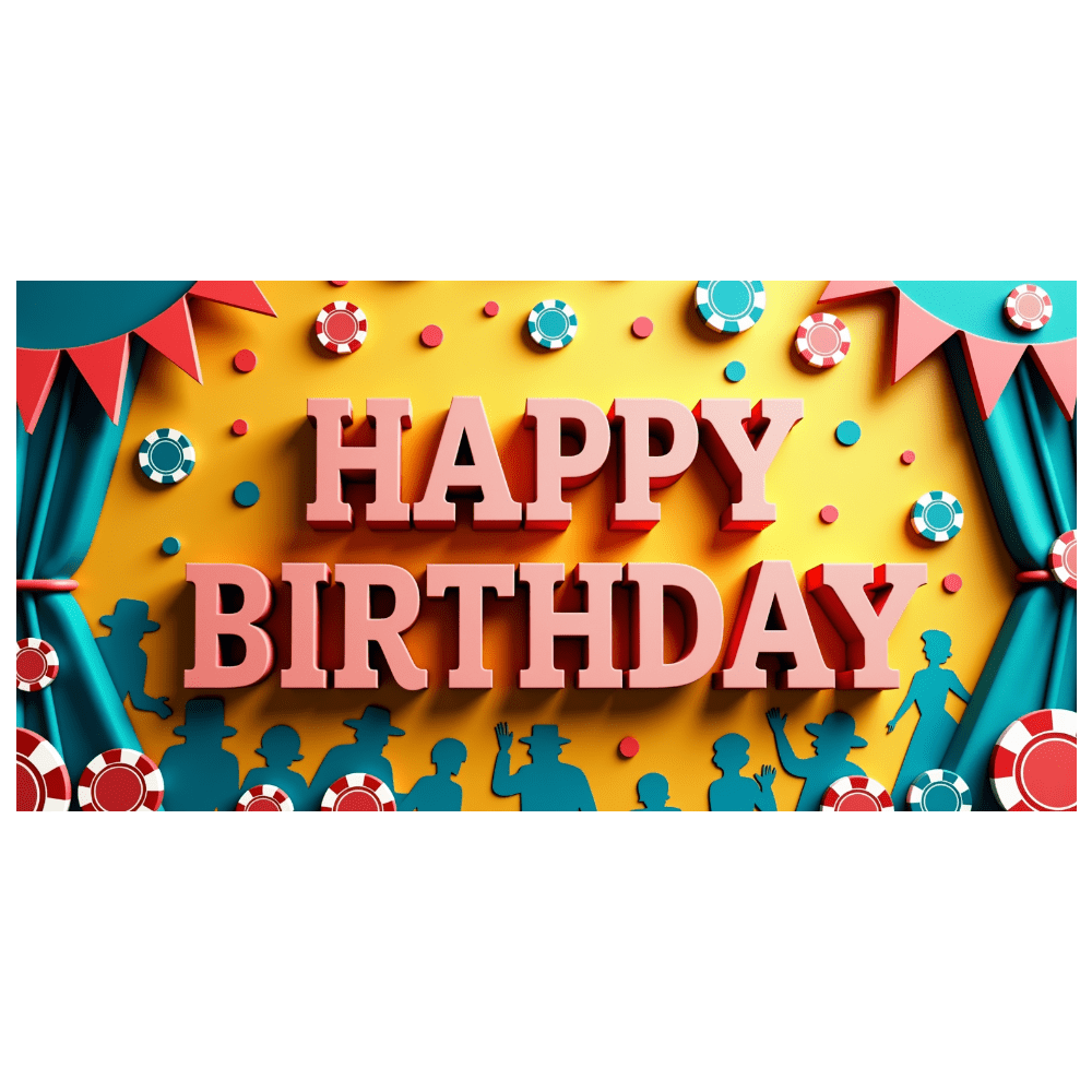 Illuminated Letter Happy Birthday Banner with Casino Chip Balloon Elements Party Backdrop Decoration for Birthday Party Photography Props and Decorations
