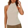 thumbnail image 2 of Women's Silk Satin Tank Tops Halter Neck Backless Y2k Camisole Summer Going Out Tops Streetwear Beige S, 2 of 4