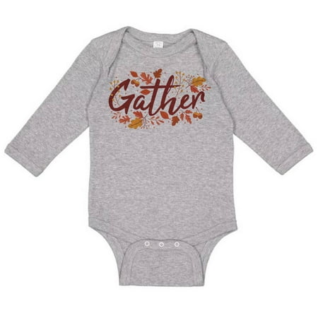 

TeesAndTankYou Gather Thanksgiving Long Sleeve Baby Onesie Infant One Piece Bodysuit 12 Months Heather Grey